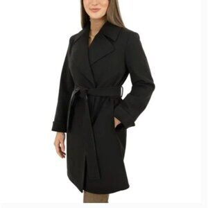 Frye Wrap Pea Coat Women's S Black Belted Polyester JCK0216